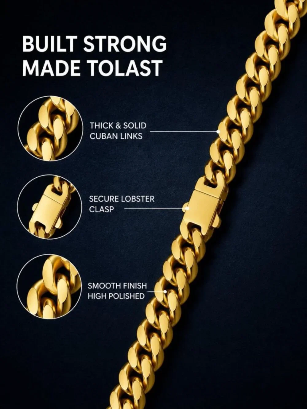 7MM Miami Cuban Link Chain Necklace for Men - 14K Gold/Silver